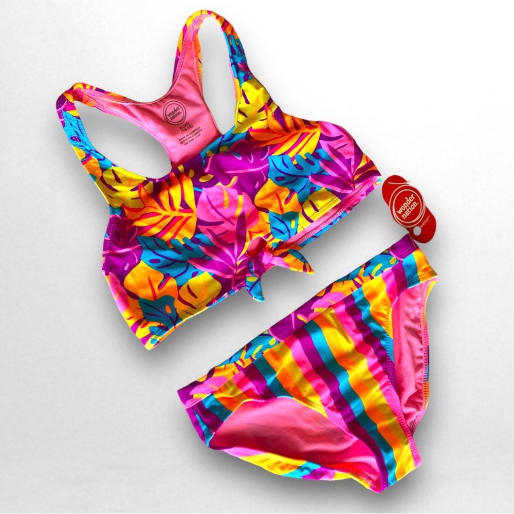 New Super Cute Girls Tropical Neon 2 piece Bikini
